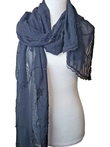 Valerie Stevens Scarf Womens Black Evening Beaded Lace Formal Holidays Event - Picture 1 of 10