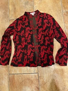 VINTAGE! Red and black shirt or light evening jacket with applique Women's PS - Picture 1 of 3