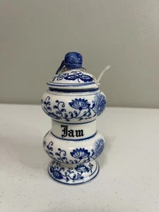 Vintage blaue Zwiebel Marmeladenglas von Arnart Japan mit Löffel - Bild 1 von 8
