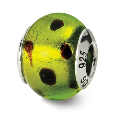 Cuentas de cristal de Murano italiano verde y negro cuentas reflectantes de plata de ley .925 Foto 1 de 4