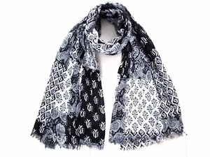 Patchwork Patterned Print Black & White Artisan Scarf 100% Cotton - Picture 1 of 1