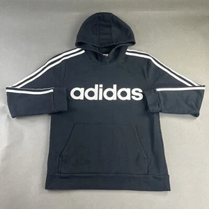 Adidas Jacket Large 14/16 Black White Youth 3 Stripe Pullover Hoodie Used #50 - Picture 1 of 14