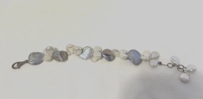 Artisan Freshwater Pearl & Shell Bracelet 7.5 In 925 Sterling Silver Clasp - Image 1 of 4