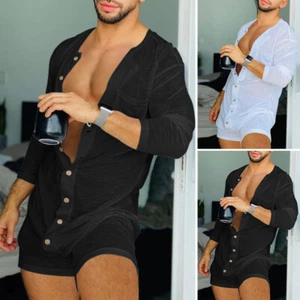 Hombres Mangas Largas Leotardo Malla Sexy Mono Body Ropa Interior Prendas para el torso Pantalones cortos - Imagen 1 de 14