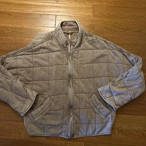Free People Dolman Quilted Knit Jacket Oversized Zip Slouchy Champagne Small - Picture 1 of 14