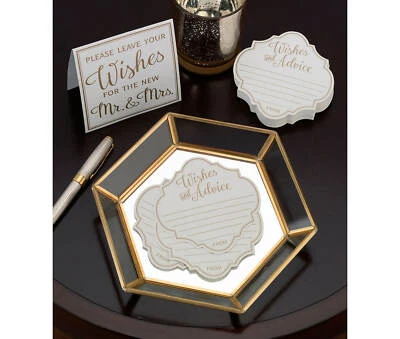 Juego alternativo de libros de invitados de boda - 48 tarjetas doradas y marfil - Bandeja espejada Foto 1 de 4