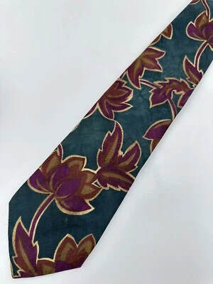 Corbata clásica de seda para hombre Aquascutum años 80 floral verde púrpura de colección Foto 1 de 4