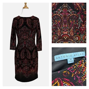 Antonio Melani Womens 3/4 Sleeve Dress Size 4 Paisley Whimsigoth Corporate Dark - Picture 1 of 12