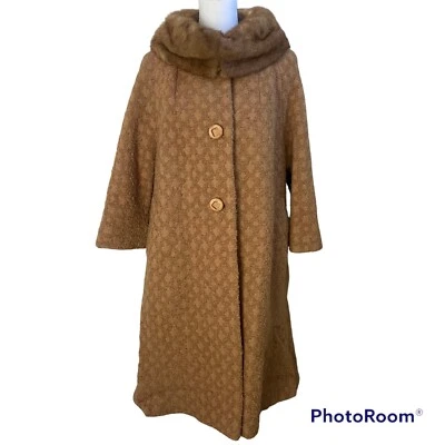 Abrigo Columpio Vintage Betty Rosa Marrón Piel Camel Cuello Mediano Grande Hecho en Unión Foto 1 de 4