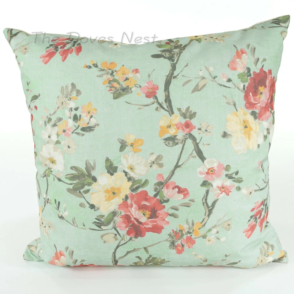 KOHL'S "BRENTWOOD" Reversible BEIGE/AZUL FLORAL TIRO ALMOHADA 20" X 20" Foto 1 de 4