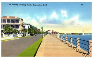 East Battery Looking North Charleston South Carolina Vintage Postkarte Standard - Bild 1 von 2