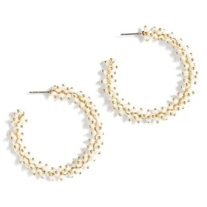 J. Crew Beaded Hoop Earrings White Gold NWT - Picture 1 of 5