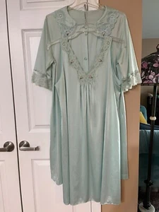 Vintage Lorraine MINT GREEN Nylon NACHTHEMD/MANTEL Set MED - Bild 1 von 17