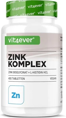 VIT4EVER Zinc 400 Comprimidos 25 mg 100% Zinc de Bisglicinato Mejor Biodisponibilidad Vegano