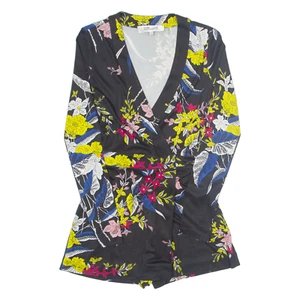 DIANE VON FURSTENBERG Wrap Womens Playsuit Black Floral Straight S - Picture 1 of 8