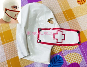Latex gummi catsuit hood nurse latex rubber mask with mouth blindmouth 0.4, - Picture 1 of 4