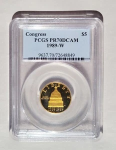 Moneda conmemorativa de oro de $5 del Congreso 1989-W PCGS PR70DCAM - Imagen 1 de 2