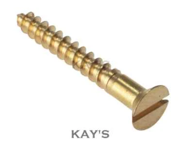 SOLID BRASS SLOTTED COUNTERSUNK WOOD SCREWS ALL GAUGES & SIZES 2,3,4,6,8,10,12   - Image 1 of 4