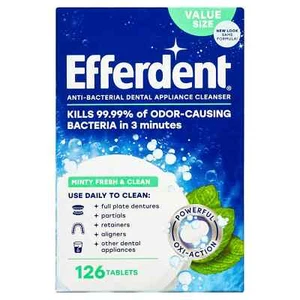 NEW Efferdent Retainer & Denture Cleaner Tablets Minty and Fresh Clean 126 Count - Picture 1 of 9