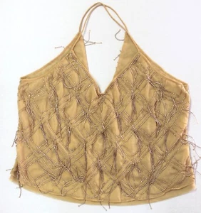 Free People Tank con spalline e frange con perline incrociate sul retro taglia M mango oro - Foto 1 di 7