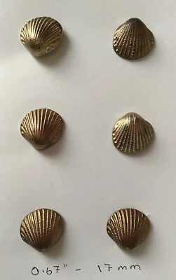 6 VTG Antique Gold Effect Shell Patterned Shanked Buttons 0.67” - 17mm New - Image 1 of 2