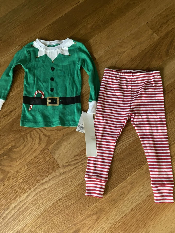 NUEVO PIJAMA ELFO NAVIDAD LUGAR NIÑOS ROPA DE DORMIR TALLA 18 MTHS Foto 1 de 1