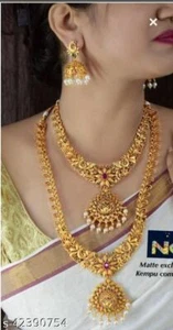 Indian Bollywood Style Gold Plated Bridal Necklace Earrings Temple Jewelry Set - Picture 1 of 5