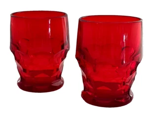 Viking 1960-1970 Pair Royal Ruby Red Amberina Georgian Honeycomb Glasses 4" Tall - Picture 1 of 9