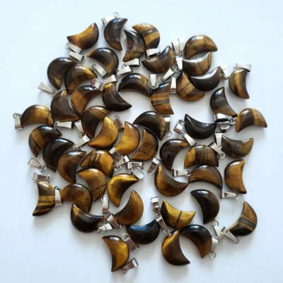Wholesale 50pcs/lot fashion Natural Tigers eye Stone Moon Shape charm Pendants - Image 1 of 3
