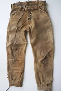 Lange Lederhose dezente Stickerei 70er Vintage sehr schweres Büffelleder Gr.44 - Bild 1 von 9