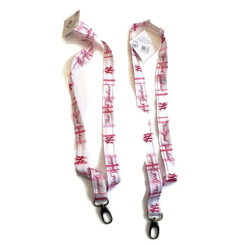 Lot of 2 New York Yankees Lanyard Key Chain Metal Clasp 19"L X 1"W Pink White Cover