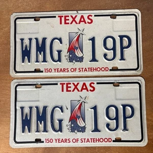 1996 Texas License Plate Pair 150 Years Of Statehood # WMG-19P - Picture 1 of 2