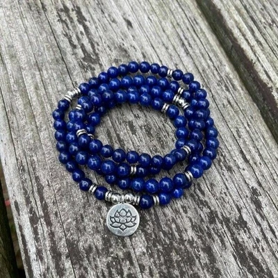 108 Cuentas Mala Oración Lapislázuli Collar Multi Hilos Sanación Yoga Pulsera Foto 1 de 3