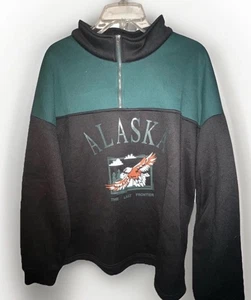 Felpa uomo Alaska taglia large pull ov quarto zip nero verde ultima frontiera - Foto 1 di 7
