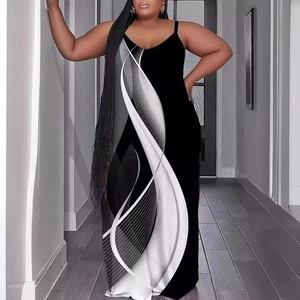 Black White Print Pockets Loose Fit Long Maxi evening Dress Plus Size 18/20 - Picture 1 of 3
