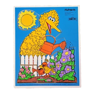 VTG 1979 Playskool Sesame Street Big Bird Garden Flowers Wooden Puzzle 9 Pieces - Picture 1 of 5