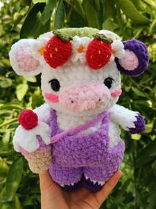 Handmade Strawberry Cow Plush – Cute Crochet Cow Toy – Kawaii Gift Idea - Picture 1 of 1