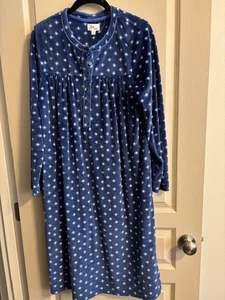 Aria Damen M Flanell/Fleece Kuscheliges Pullon Nachthemd Blau Print Langarm - Bild 1 von 7