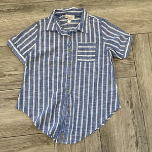 Abito vintage fienile blu e bianco bottoni top accento metallizzato fili taglia S - Foto 1 di 5