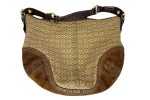 Coach Small "C" Brown Canvas and Suede Purse Hobo Shoulder G062-2158 - Picture 1 of 24