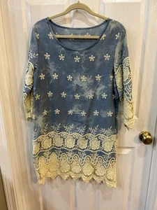 Ladies Casual Denim And Lace Dress Size 10 - Picture 1 of 5