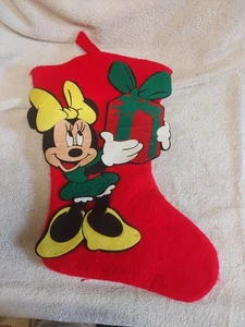 Vintage Disney Minnie Mouse Filz Applikation 3D Weihnachten Strumpf 16" x 11" - Bild 1 von 4