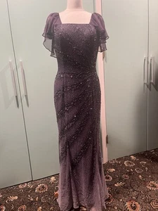 Woman Party Silk Gown With Beads RealAmethysts Particles Size 12 Fully Lined - Picture 1 of 15