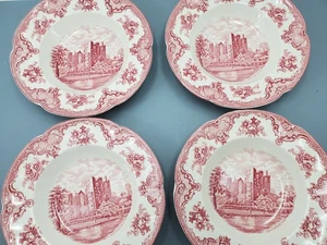 4 Johnson Bros Old Britain Schlösser großer Rand Suppe Salat Schüssel 10" rot/rosa - Bild 1 von 11