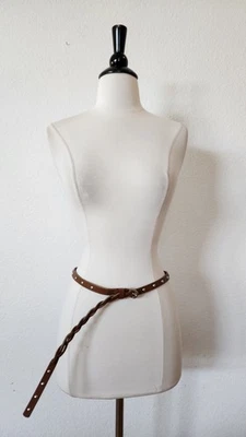 Skinny Belt New Size Large Cognac Braided Studded Faux Leather Cinch Waist - Image 1 of 4