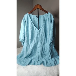 Torrid Size 6 Aqua Blue 3/4 Sleeve Button Front Tunic Top Plus Size - Picture 1 of 7