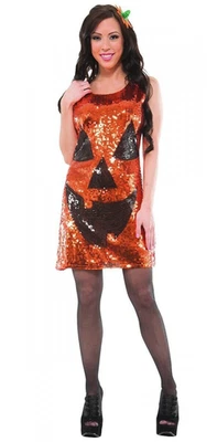 Halloween Pumpkin Dress - Sequin Front Dress Costume Halloween Jack-O-Lantern - Image 1 of 3