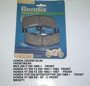HONDA CBX550 82 84 VT500 1983 VT250 VTR 250 BENDIX BRAKE DISC PADS MA52 - Bild 1 von 1