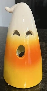 Halloween 2024 Candela Porta Caramelle Mais Ceramica Votivo Arancione Giallo Bianco - Foto 1 di 2