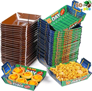 48 PCS Football Party Trays, Disposable Paper Plates Paper Bowls for Football Bi - Picture 1 of 12
